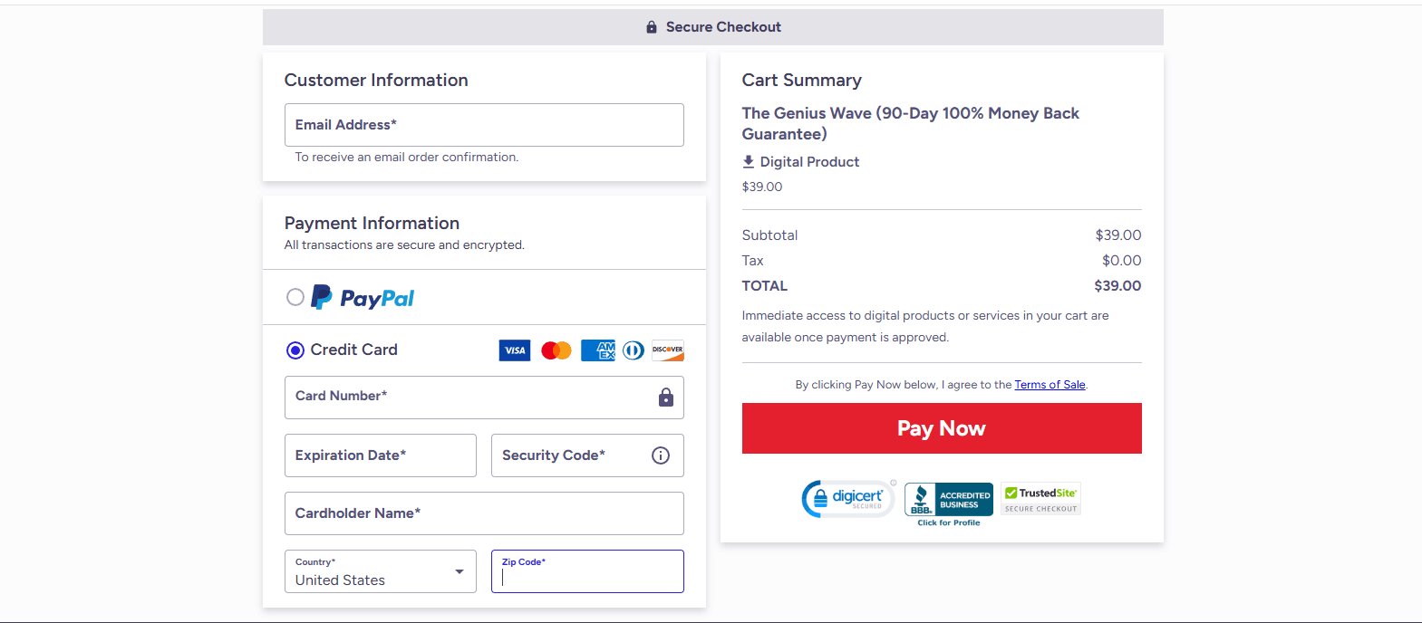 The Genius Wave Checkout Page $39
